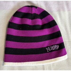 Neff Stripe Beanie Black/Purple Logo Knit Hat Reversible OS Colorful Warm